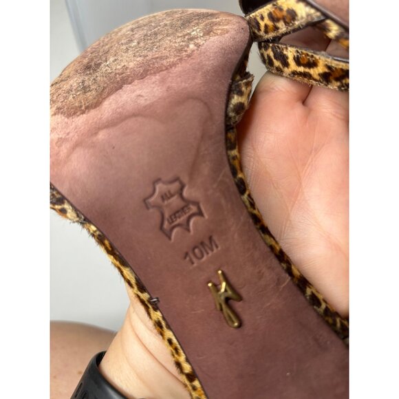J Vincent Leopard Heeled Sandals Size 10.5 Leather Buckle Strap Peep Toe Party - Picture 12 of 12